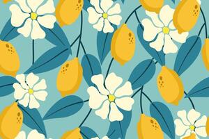 Tropical seamless pattern with lemon and flowers for fabric background banner vector