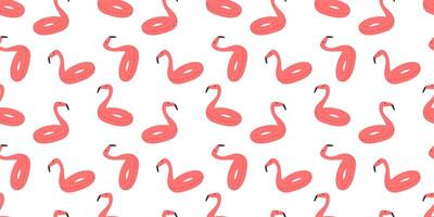 Pink flamingos seamless pattern on white background. Bird summertime in flat style. Minimalist design for textile, wrapping paper, background vector