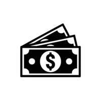 A black icon displays a stack of dollar bills with a dollar sign prominently featured. cutouts png