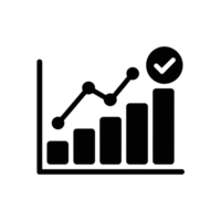 A black icon depicts a bar chart with an ascending line graph overlay and a check mark above the tallest bar cutouts png
