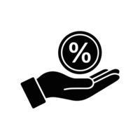 une noir silhouette de une main est élargi avec une flottant cercle au dessus il contenant une pourcentage symbole découpes png