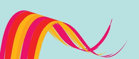 Vivid abstract ribbon curve with gradient pink, red, and orange lines on aqua blue background representing artistic energy and creative graphic design flow vector