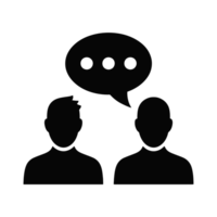 Two silhouetted figures face each other, with a speech bubble containing three dots above them, suggesting conversation cutouts png