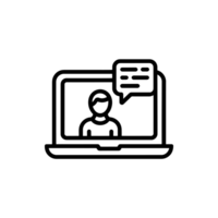 A simple line drawing shows a computer screen displaying a person with a speech bubble, cutouts png