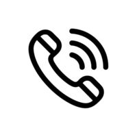 A simple black icon shows a telephone handset with sound waves emanating from it, suggesting a call or communication in progress. cutouts png