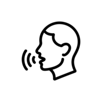 A simple line drawing depicts a human head in profile, with sound waves emanating from the mout cutouts png