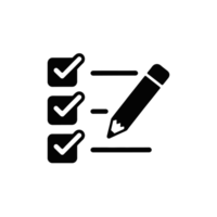A set of three checkboxes, each marked with a tick, is accompanied by a pencil, suggesting a list or task completion. cutouts png
