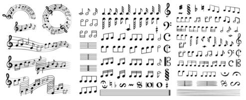 Musical Notes and Staff Lines. Melody Background Set vector