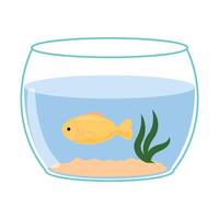 Goldfish in round bowl, aquarium decor, simple and modern illustration, isolated on white background vector