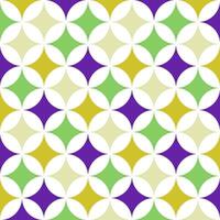 A repeating pattern of circles with a four-pointed star shape against muticolor background. It is a seamless pattern used for textiles, wallpapers, or other design applications. vector