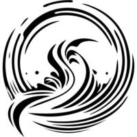 Sport emblem of abstract swirling sand swirl in ring frame in monochrome. Engraving minimalistic image in black ink drawing on white background vector