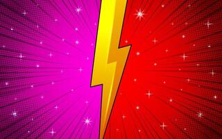 Comic book versus with thunder lightning in the background. Pop art style vector