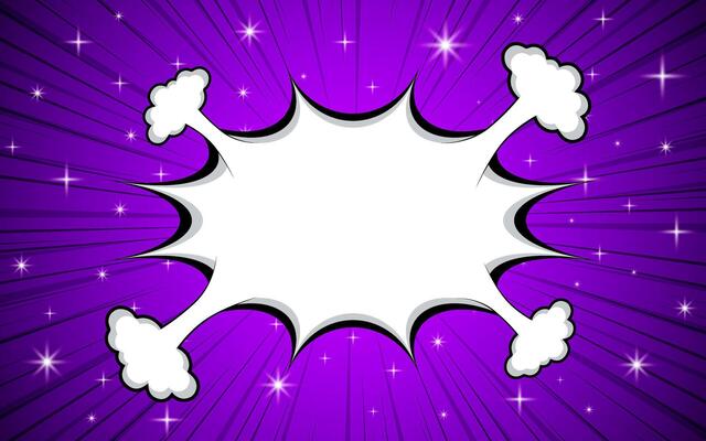 Pop art halftone background. Comic starburst pattern. Banner with speech bubbles.
