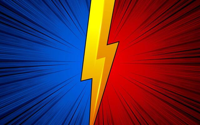 Comic versus background with thunder lightning