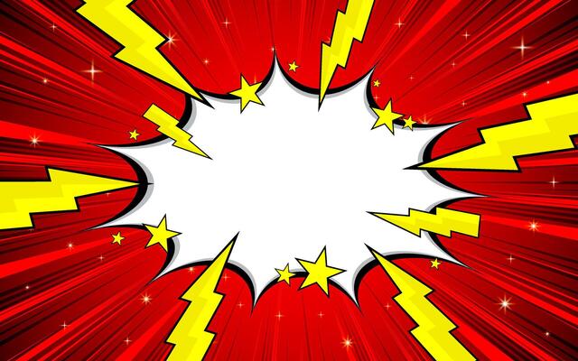Pop art pattern. Comic background with speech bubbles and halftone. Cartoon retro star texture. Vintage gradient banner. Cute superhero print.