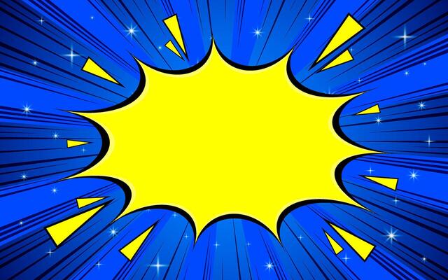 Pop art halftone background. Comic starburst pattern with speech bubbles. Vintage duotone texture. Cartoon superhero print.