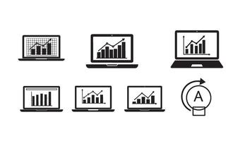 Minimalist Laptop Icon Set showing business charts and clean dashboard displays vector