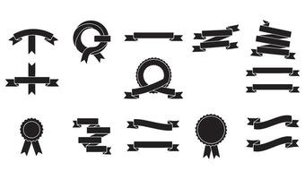 Hand Drawn Ribbon Art Set Including Monochrome Curves and Retro Labels vector