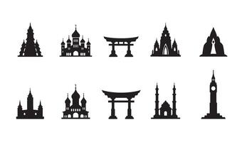 Shape Icons set with clean black silhouette of urban architecture vector