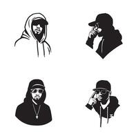 Graphic Hooded Rap Icon matched with Urban Rap Style Set and gangsta attitude vector