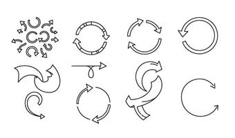 Creative Curved Arrow Bundle with Decorative Hand Drawn Lines and Circular Flow vector