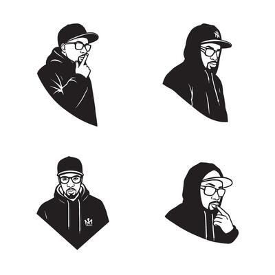 Stylized Hooded Rap Icon combined with Urban Rap Style Set Gangsta Look Crew art