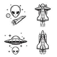 Vintage Rocket Ship Artwork Mixed with Alien Spaceship Design Elements vector