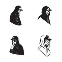 Bold Urban Rap Style Set created with unique Hooded Rap Icon Gangsta Look Crew vector