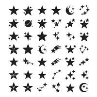 Assorted star elements pack featuring black silhouettes in multiple shape styles vector