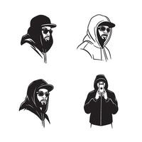 Urban Rap Style Set characters with intense Hooded Rap Icon and crew expressions vector
