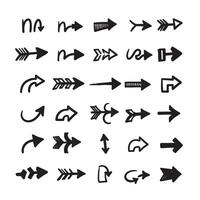 Classic Bold Arrow Shape and Modern Minimal Arrow Icon Set with Hand Drawn Style vector