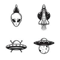 Hand Drawn Alien Spaceship Design Featuring Rocket Ship Artwork Collection vector