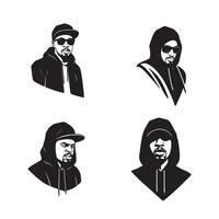 Hooded Rap Icon design in bold Urban Rap Style Set with Gangsta Look Crew theme vector