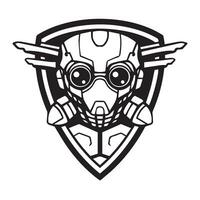 Futuristic robot badge designed with cybernetic enhancements and advanced digital effects vector