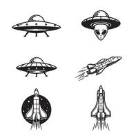 Futuristic Rocket Ship Artwork with Alien Spaceship Design and Lunar Scene vector