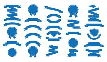 Blue Ribbon Icons Set Featuring Badge Symbol Design and Award Ribbon Element Style vector