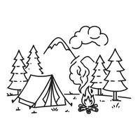 Minimalist Tent Setup Surrounded by Trees and Warm Fire Glow vector