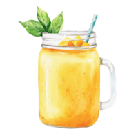 Mango smoothie in a jar on transparent background png