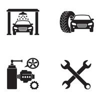 Garage Tools Icon Set including jack stand oil container and tool illustrations vector