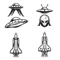 Alien Spaceship Design and Rocket Ship Artwork Inspired by Moon Exploration vector
