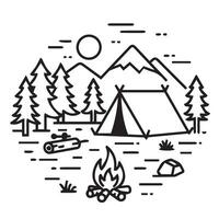 Minimalist Camping Design with Forest Tent and Twilight Atmosphere vector