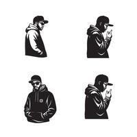 Urban Rap Style Set showing Hooded Rap Icon with cool Gangsta Look Crew faces vector
