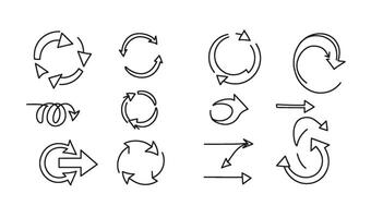 Artistic Hand Sketched Arrows Collection Featuring Flowing and Rotating Shapes vector