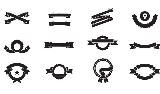Hand Drawn Ribbon Art Set with Decorative Scrolls and Curved Banner Elements