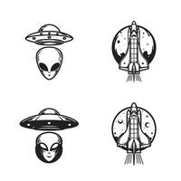 Rocket Ship Artwork in SciFi Style with Alien Spaceship Design and Moon Drawing vector