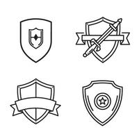 Blank Shield Badge pack with minimal black and white outlines for easy editing vector