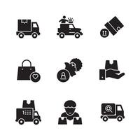 Black Cart Delivery Icon Set Featuring Online Store and E Commerce Elements vector