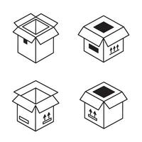 Monochrome Open Product Box Icon art with clear shipping box visuals vector