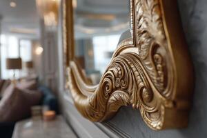 Luxurious framed mirror in classic interior photo