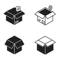 Minimal Moving Box Set with various box shapes and isometric flat layouts vector